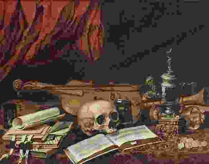 A Vanitas Still Life Painting Featuring A Skull Amidst Luxurious Objects, Symbolizing The Transience Of Material Wealth And The Certainty Of Death. The Art Of The Skull